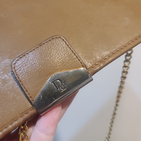 Christian Dior Vintage Tan Leather Shoulder Bag | Gold Chain | Made in France - Picture 7 of 9